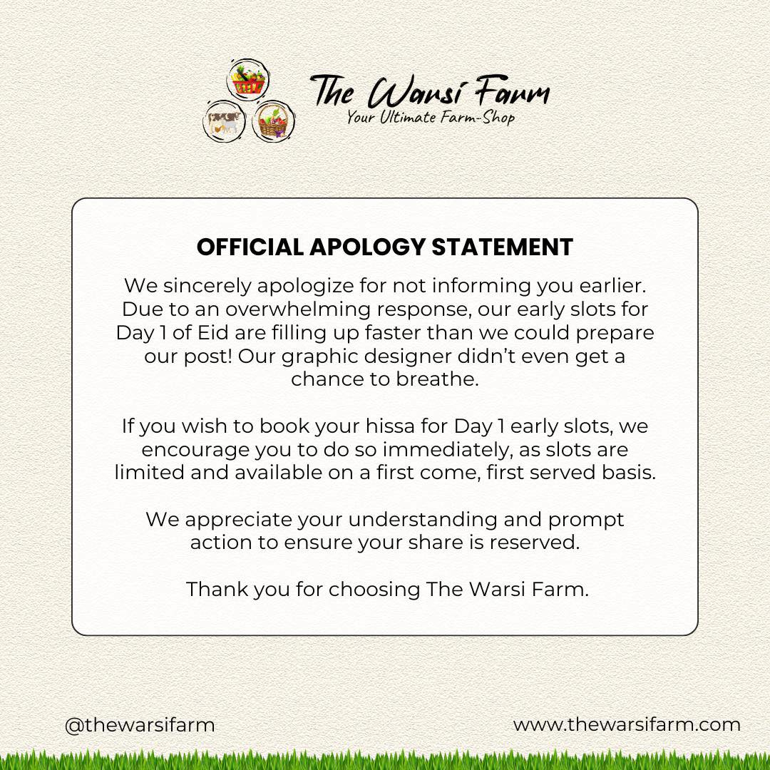 We’re Really Sorry – Our Commitment to Better Qurbani Service | The Warsi Farm Karachi 2026