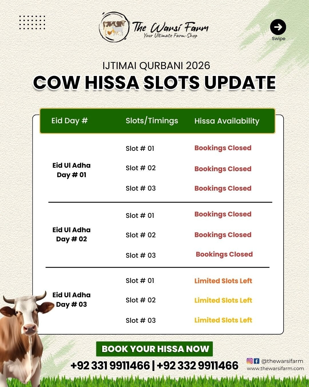Ijtimai Qurbani 2026 Slots Update Karachi | Limited Hissa Slots Left – The Warsi Farm