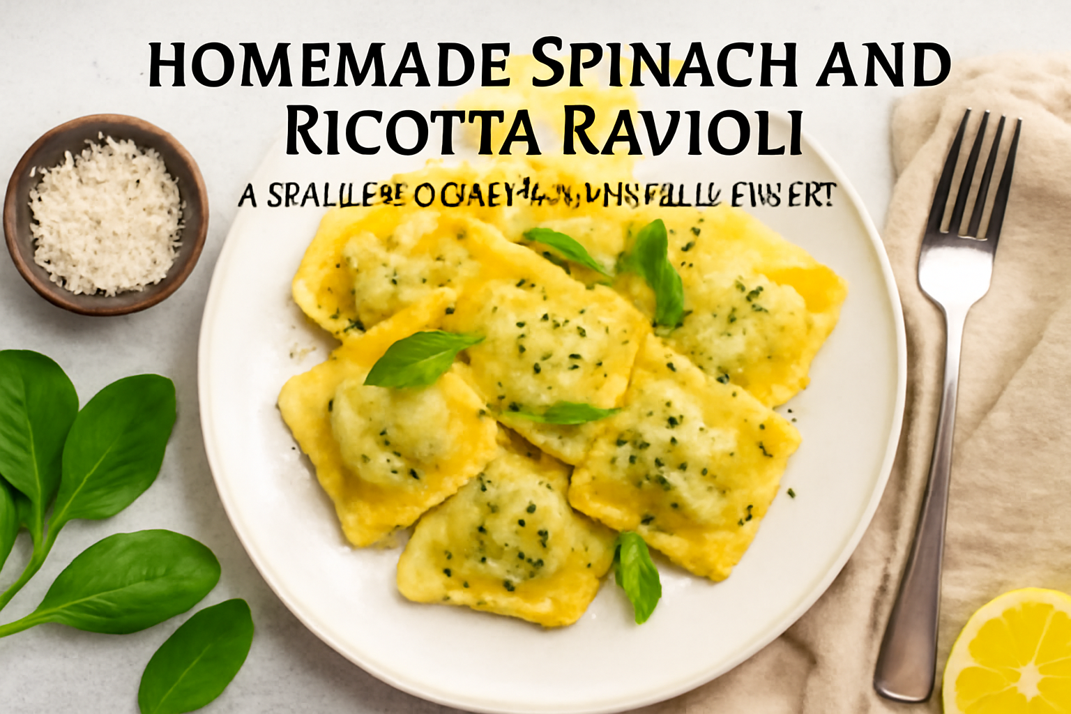 Make homemade spinach and ricotta ravioli with this easy recipe. Fresh pasta filled with creamy ricotta and spinach, a perfect Italian dish for any occasion!