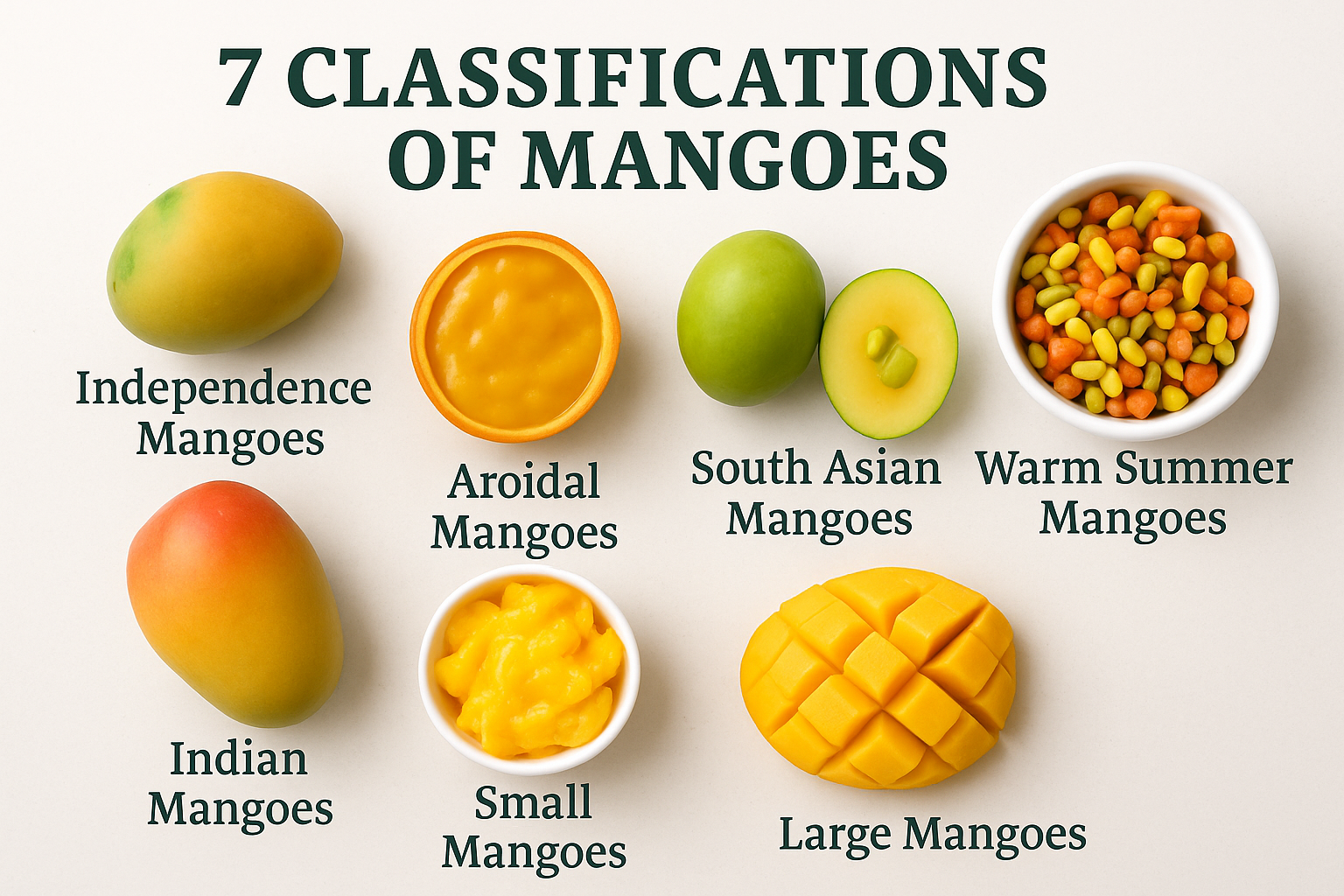 Explore the 7 primary classifications of mangoes, including Alphonso, Tommy Atkins, and Kesar. Learn about their unique tastes, culinary uses, and ideal applications in food.