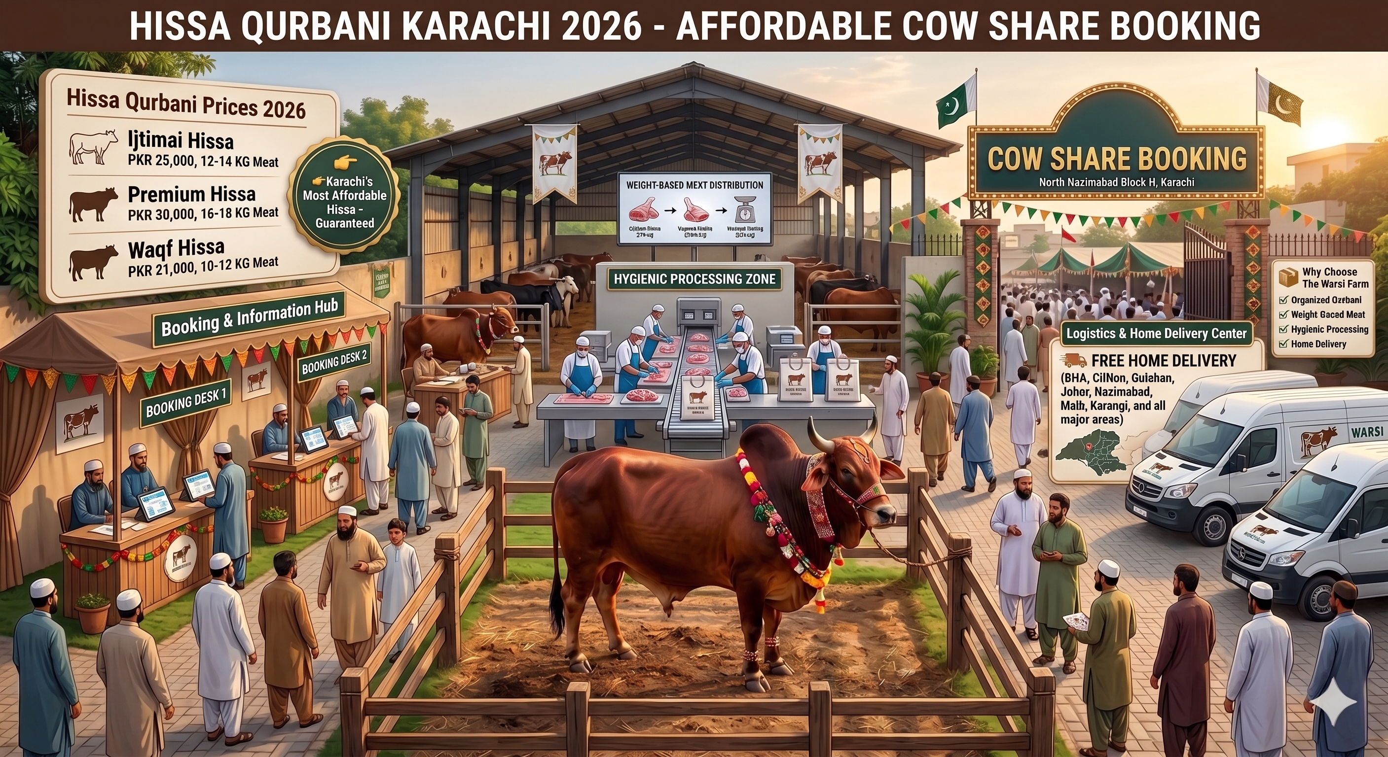 Hissa Qurbani Karachi 2026 | Affordable Cow Share Booking – The Warsi Farm