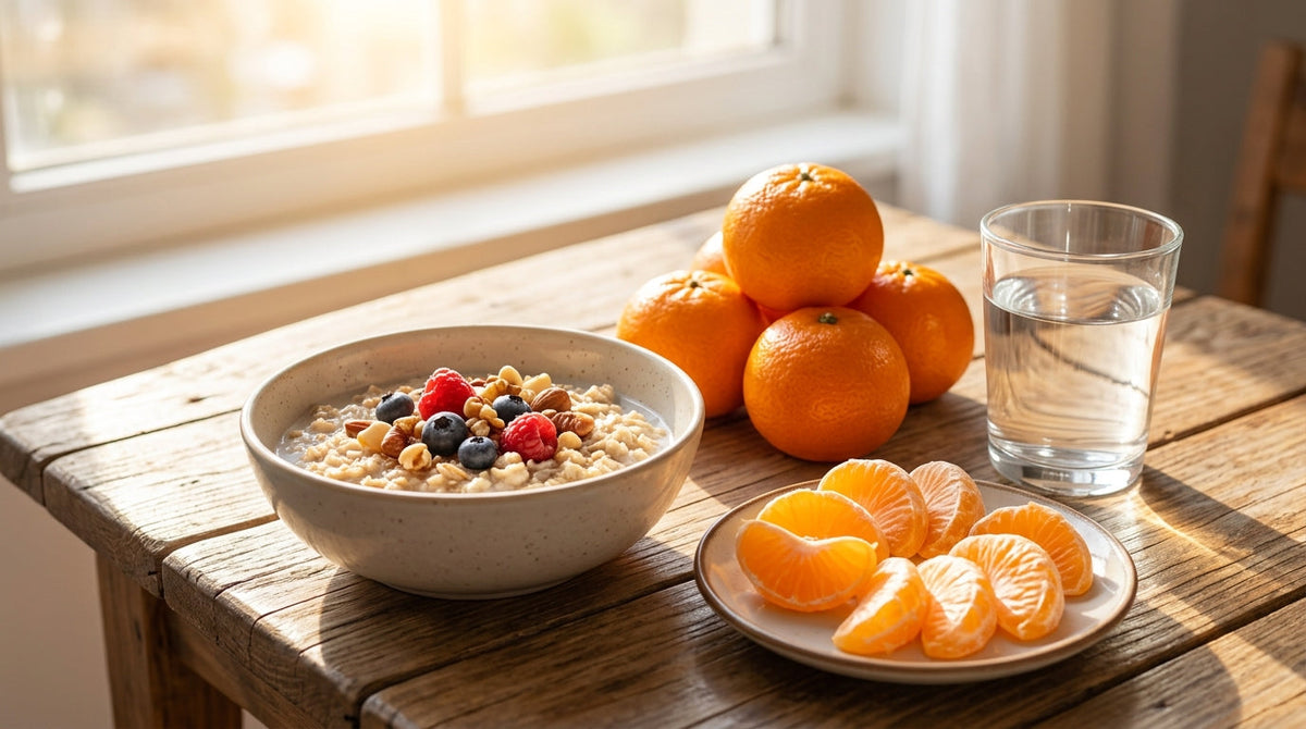 Person enjoying fresh Sargodha Kinnow mandarin during a healthy morning breakfast