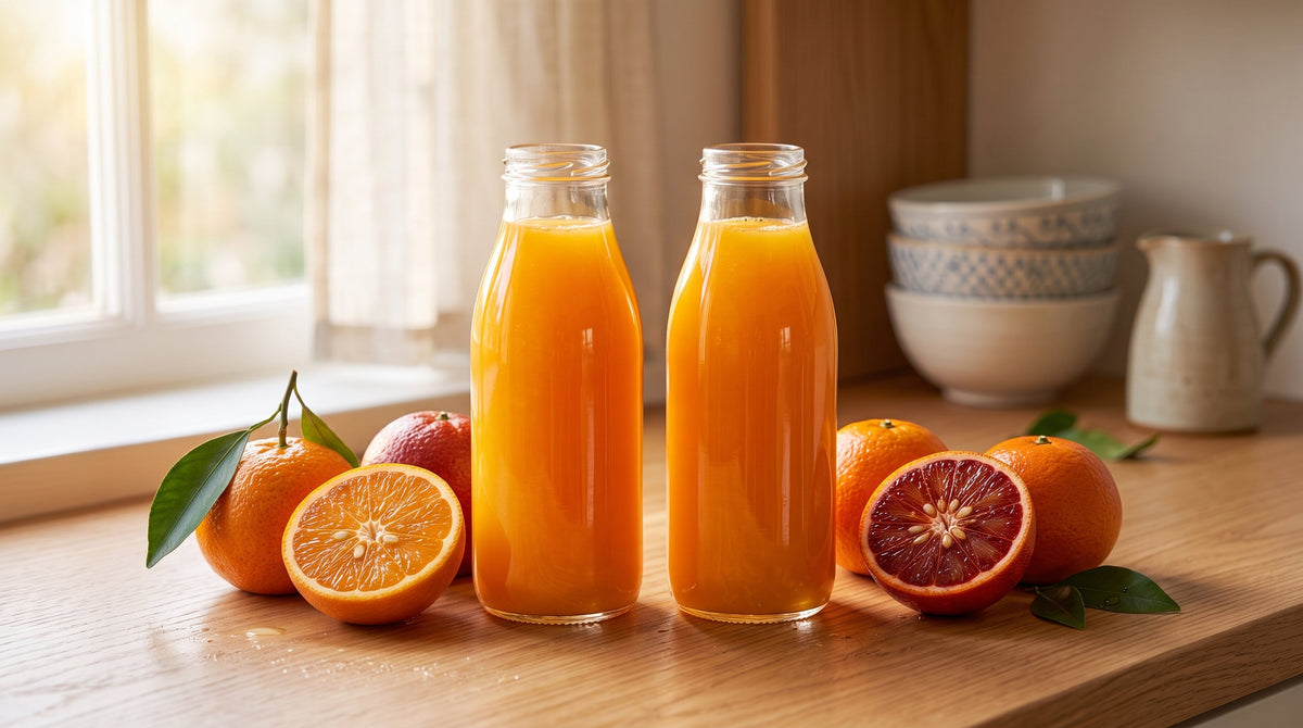Preserving freshly squeezed orange and Kinnow juice in glass bottles