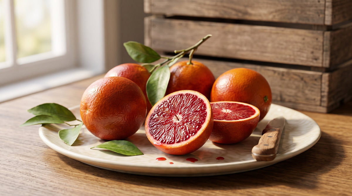 Fresh sweet red blood oranges with deep crimson flesh from The Warsi Farm Pakistan